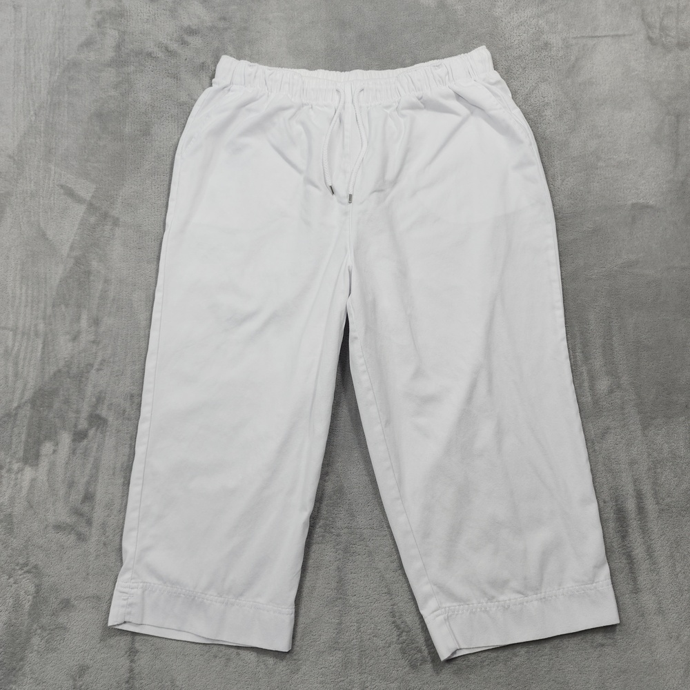 Coral Bay Pants Women L White Twill Capri Crop Pull On Drawstring Casual Coastal